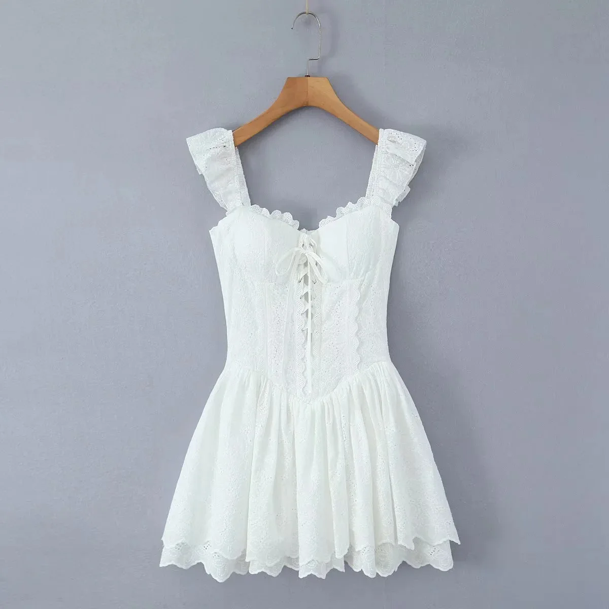 

Women's Sleeveless Lace Dress Elegant Summer Lace Up Party Dress White Holiday Dress
