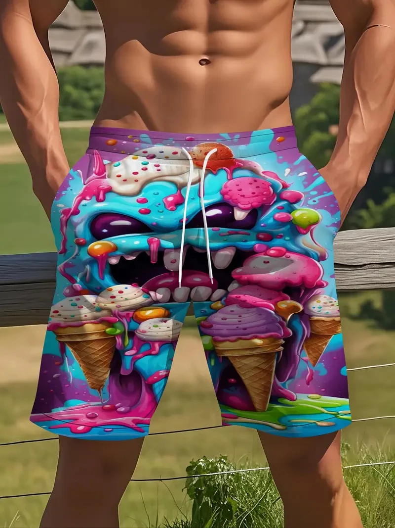 

2025 Harajuku Ice Cream Graphic с 3D принтом для мужчин и женщин, пляжные шорты, уличные гавайские шорты для праздника и вечеринки, быстросохнущие шорты для отпуска