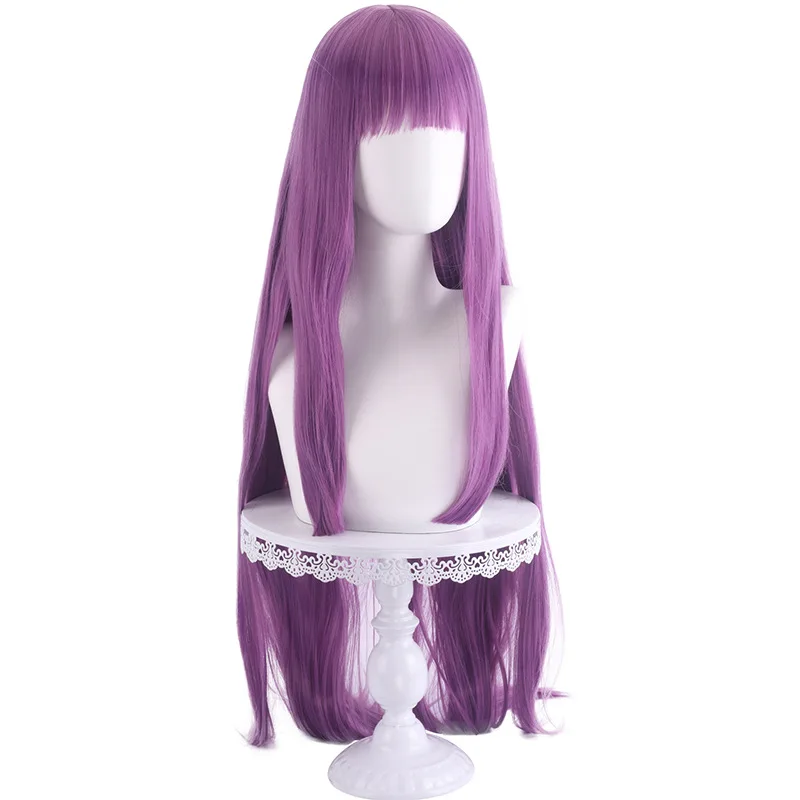 Synthetic Long Straight Purple Cosplay Wig 100CM Mi-kan Inspired Costume Anime Party Heat Resistant Fiber Hair