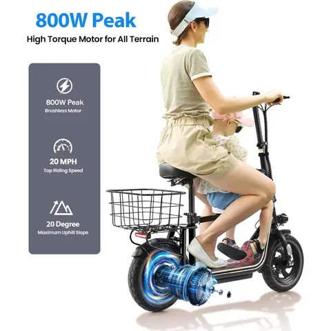 Electric Scooter with Seat, Max 30 Miles Range&20MPH Speed, Peak 800 Motor, Foldable Electric Scooter for Adults and Teens