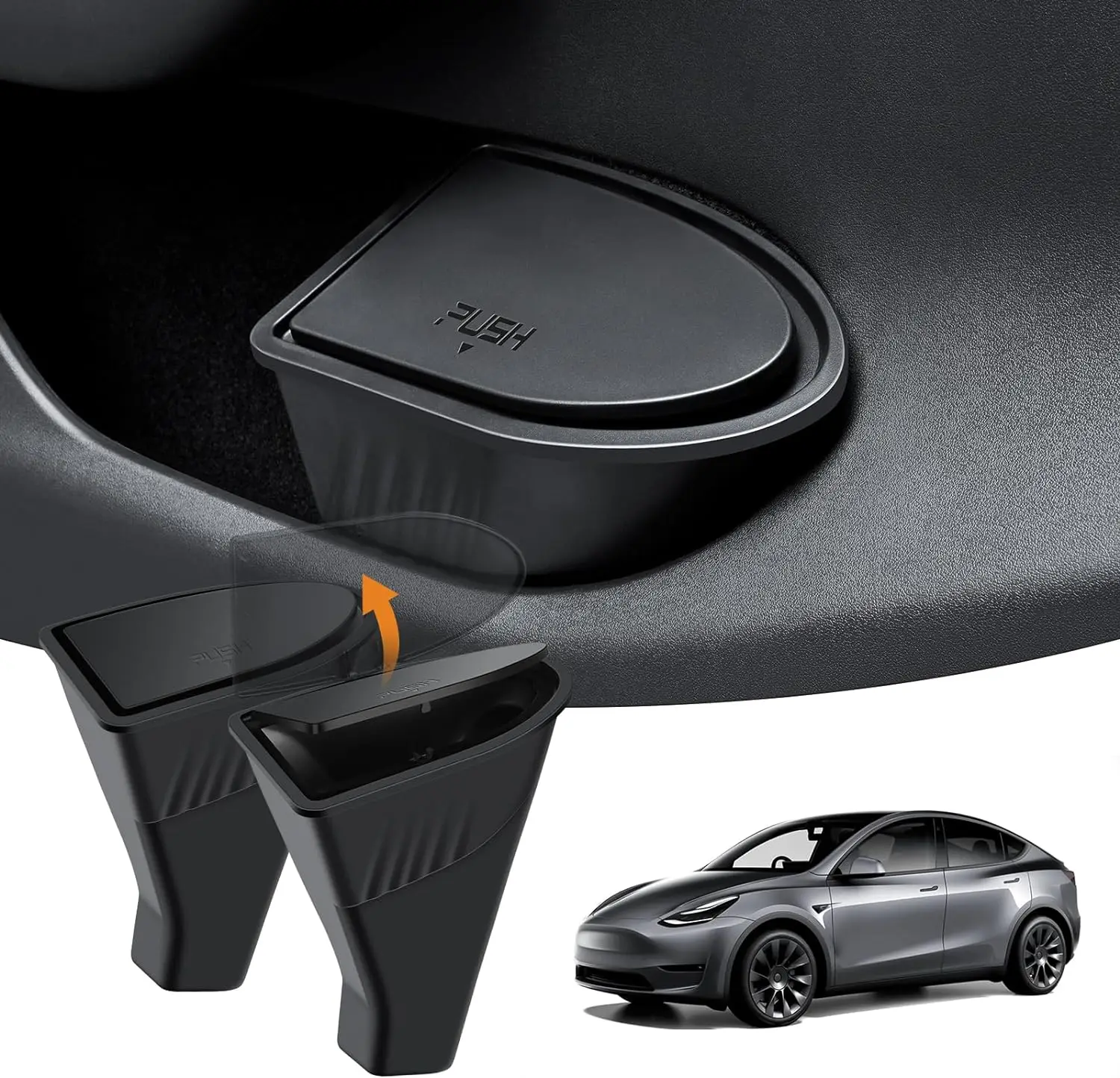 

Door Trash Can for Tesla Model Y 2018-2024 Side Door Storage Box Organizer with Push-to-Open Lid Front Seat Car Garbage Can Bin