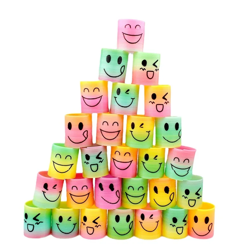 12pcs Children's Pressure Reducing Spring Four Expressions Smiling Face Rainbow Circles Colorful Circles Elastic Circles