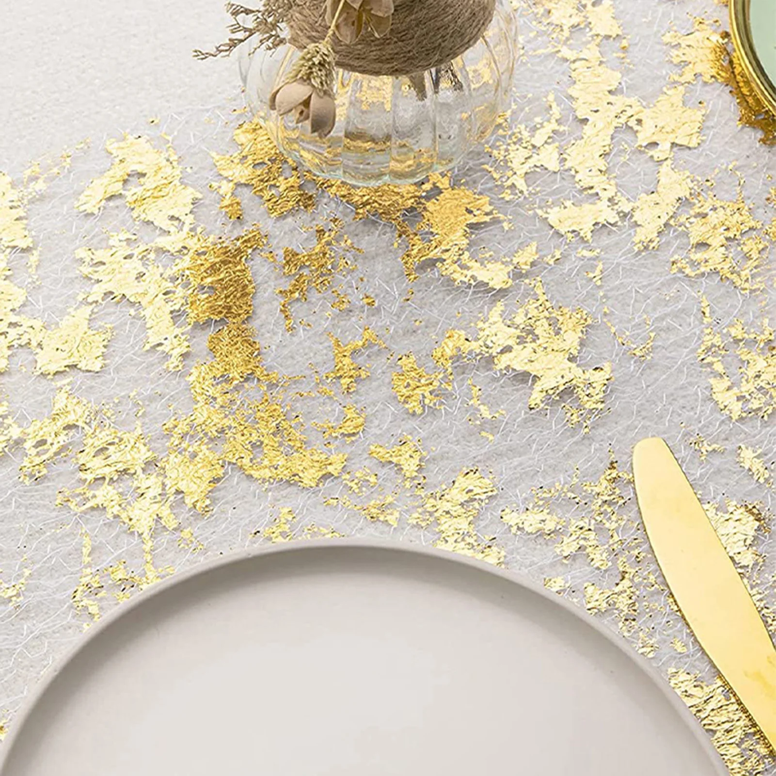 مفرش طاولة ذهبي معدني مع حرفية عالية الجودة، إعداد رائع مناسب لحفلات الزفاف #3