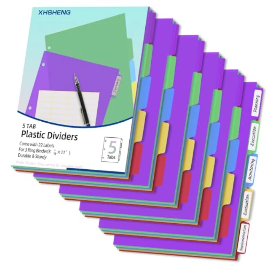 

Dividers for 3 Ring Binders, Binder Dividers, Plastic, Multicolor Binder separators with tabs Colored
