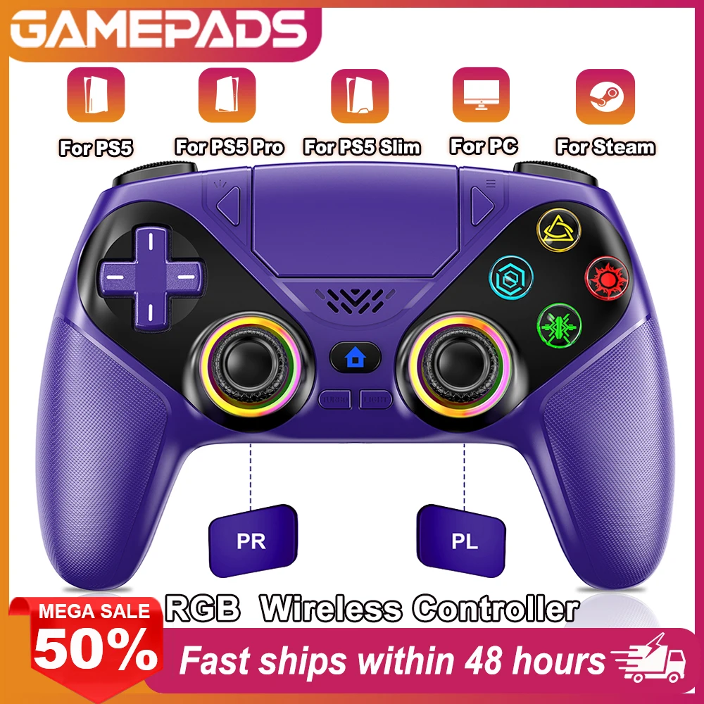 RGB Gamepad,For Playstation 5 Wireless Controller,With Turbo Dual Sense Vibrate Programming 3D Gaming Controller PS5 Console