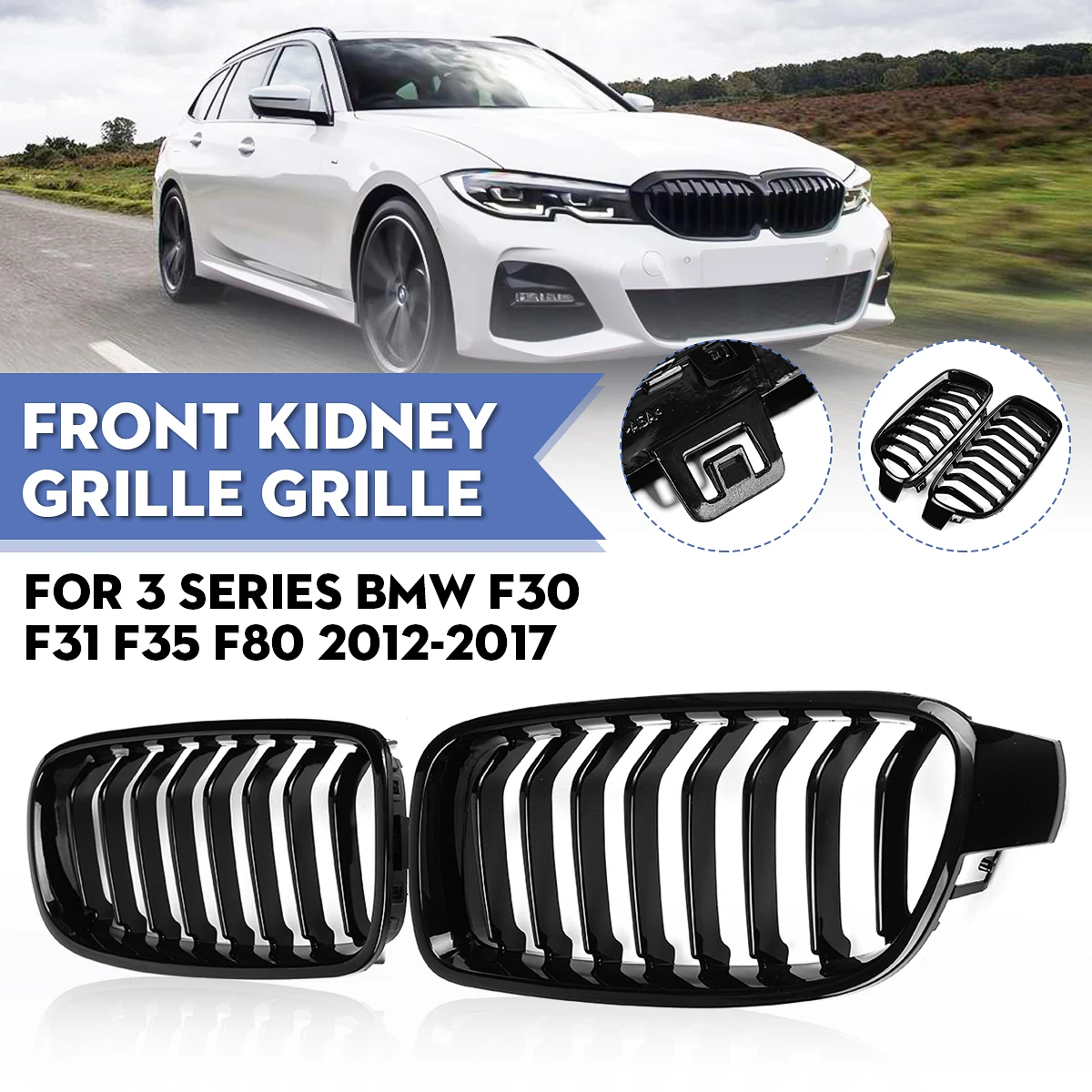 Auto-Frontstoßstangen-Rennkühlergrill für BMW 3er F30 F31 F35 F80 2012 2013 2014 2015-2018 Paar glänzend schwarze Nierengrills