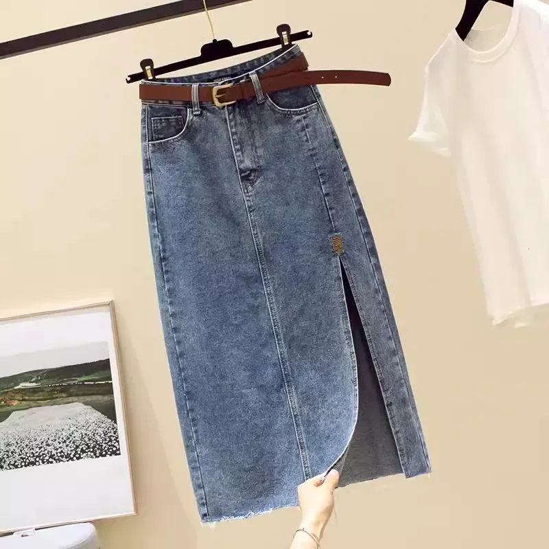 

High Waisted Denim Skirt Women Casual Wear Spring/summer 2024 New Slim Split Buttocks Wrapped A-line Skirts Female WERE