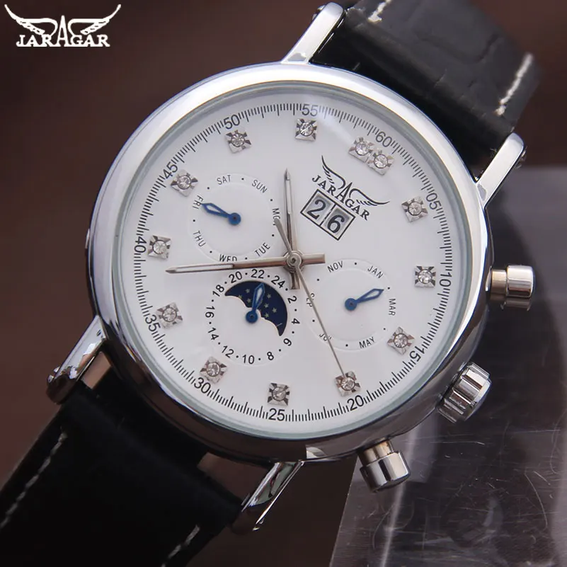 

JARAGAR Popular Brand Men Automatic Mechanical Watch Men'S Casual Moon Phase Calendar Watches 24H Auto Date Rhinestone Clock