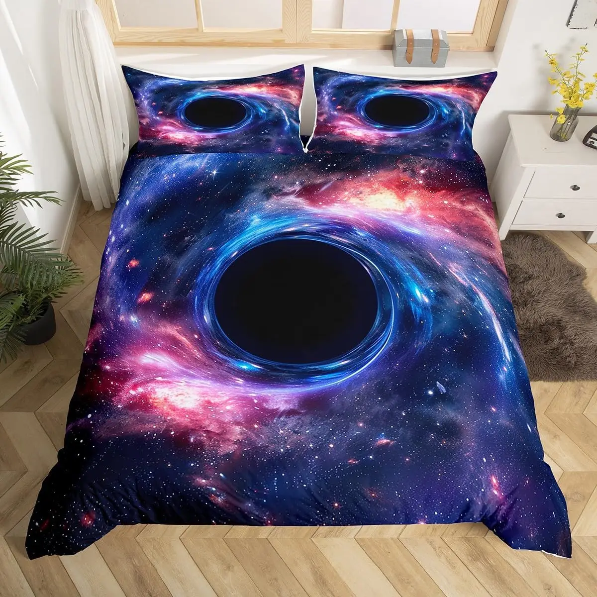 Outer Space Bedding Set for Boys Girls Room Starry Sky Galaxy Duvet Cover Space Rocket Universe Comforter Cover Twin Queen Size