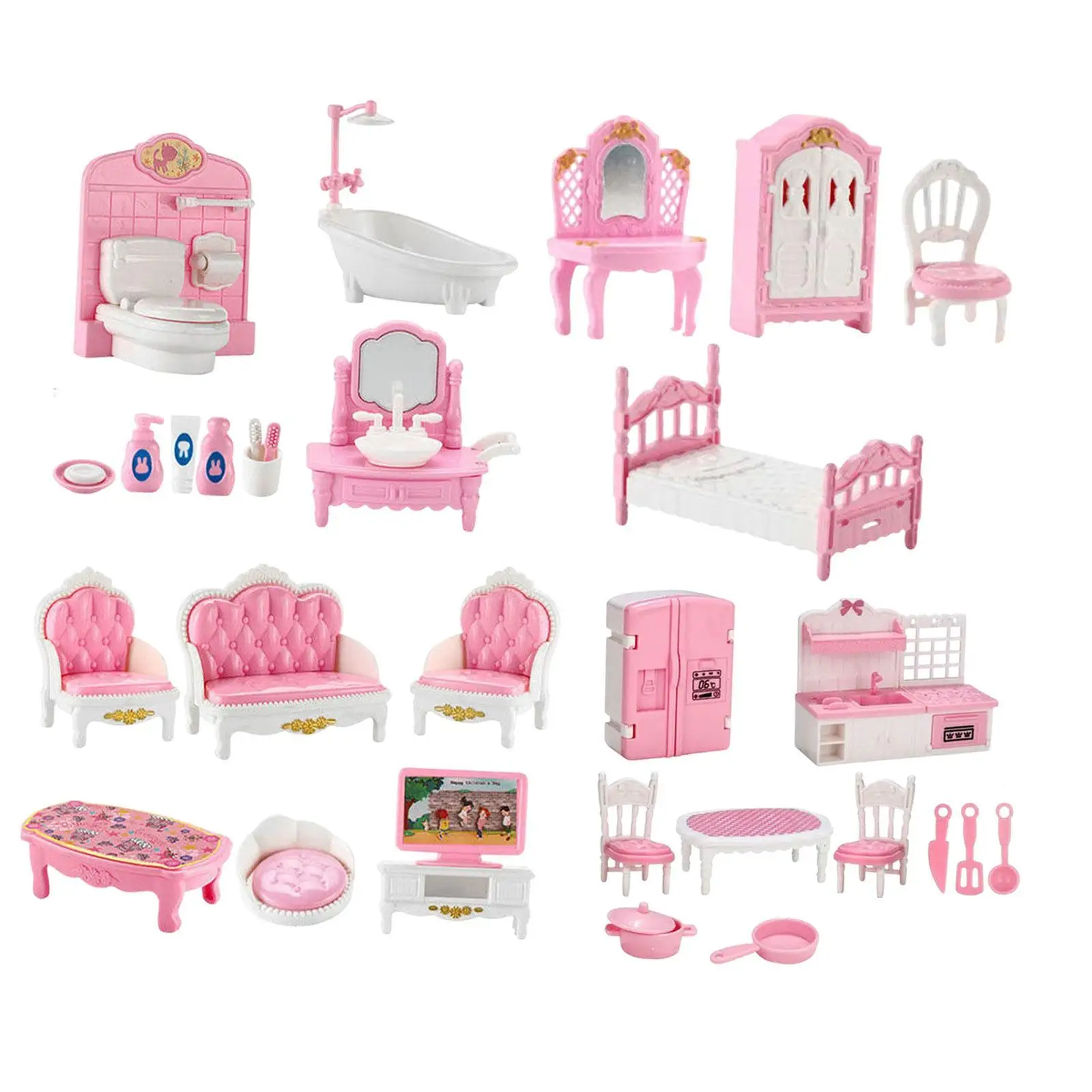 22x Pretend Play Doll House Furniture Set Photo Props Doll House Furnishings Mini House Furniture for Boys Girls Age 3+ Toddlers