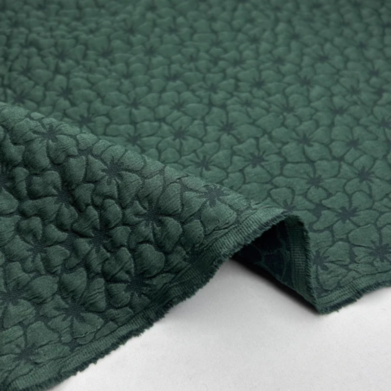

Темно-зеленый жаккардовый эластичный атлас, шелковый дизайнерский костюм против морщин, рубашка, ткань, высококачественный текстильный материал