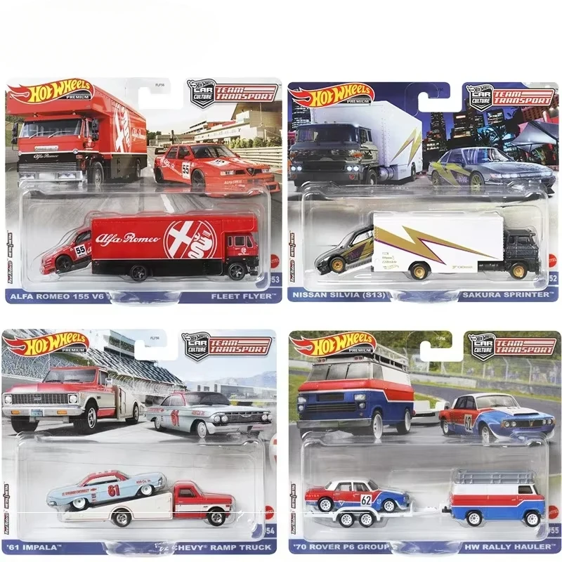 Equipo de transporte de Hot Wheels Original, cultura de coches Premium, Alfa Fleet Flyer, rampa Chevy, camión, Rover, juguetes de rally para niños, modelos de aleación