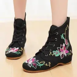 Lightweight Fashion Cotton Women High Top Boots Embroidery Casual Ladies Boots Increase Ethnic Style Women Boots