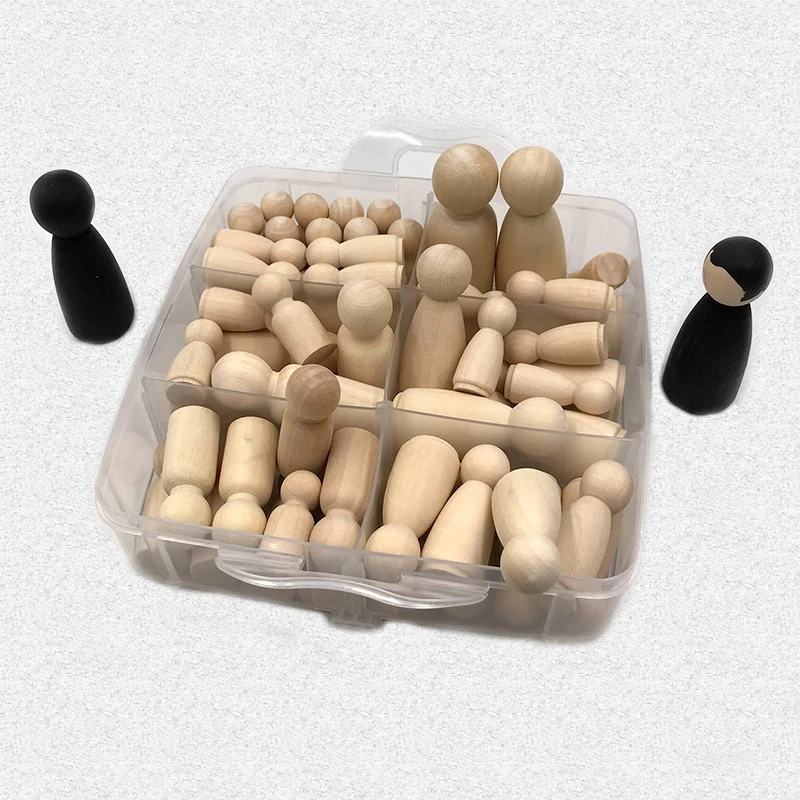 ABCPICK 52pcs Wooden Peg Dolls Maple Unpainted Kids Birthday Gifts Handmade Unfinished Weddings Cake Decor Toys Set