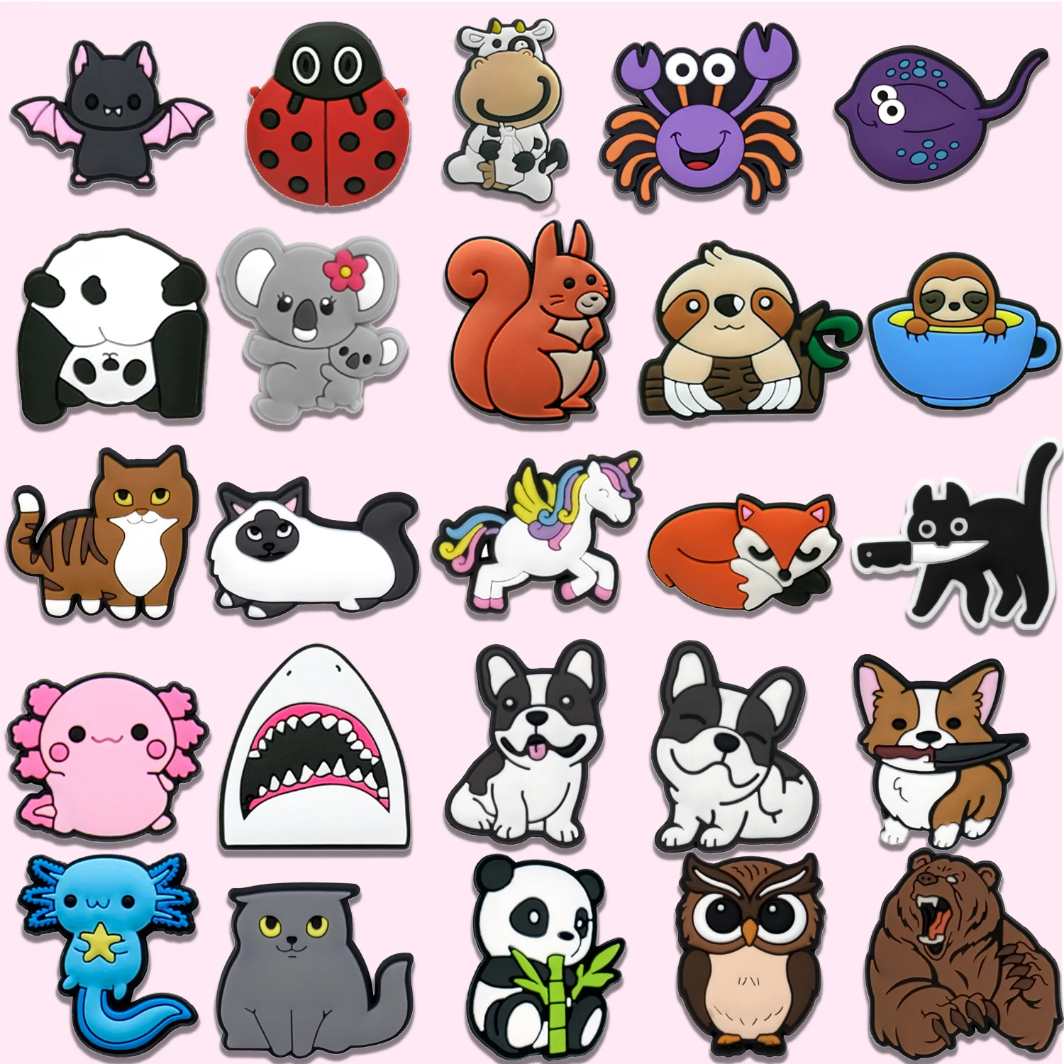 1/25 stücke Nette Tiere Schuh Charms DIY Frauen Mädchen Hund Fuchs Eule Katze Panda Fledermaus Bier Schuh Zubehör Salamander Hai pin Clog – Detail 6