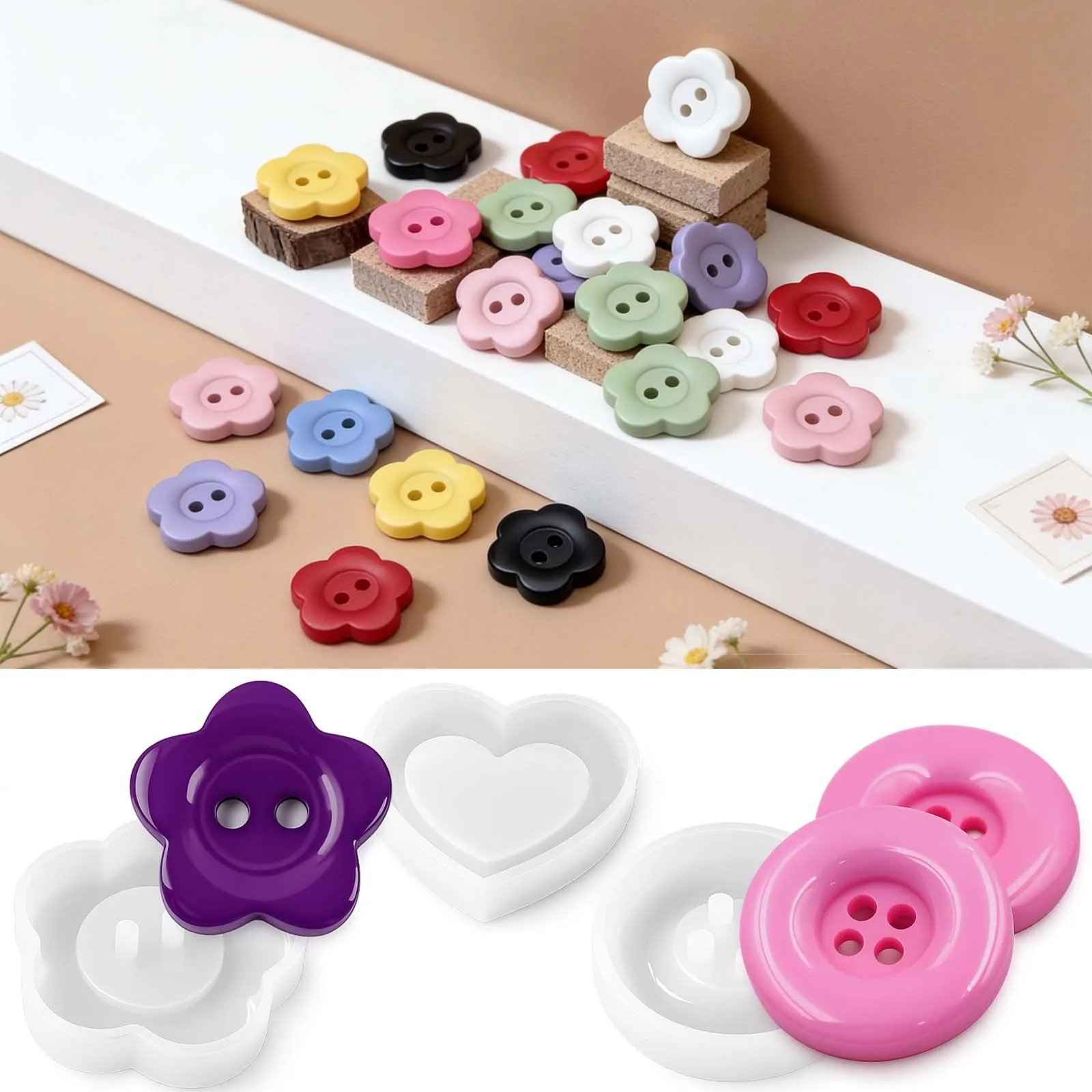 

Силиконовая форма для литья из смолы: круглые, в форме сердца, цветочные, для пуговиц, ювелирных подвесок, декоративных изделий