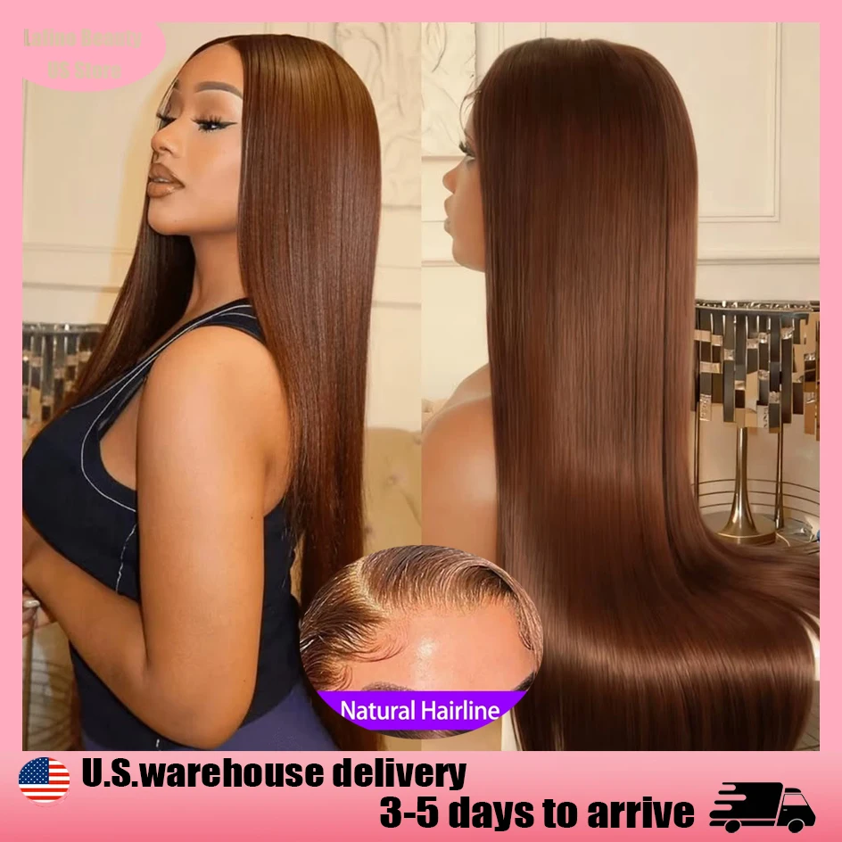 Pelucas de cabello humano liso color chocolate para mujeres, peluca frontal de encaje HD 13x6, peluca pre-arrancada con encaje frontal 13x4, peluca teñida de 30 a 36 pulgadas