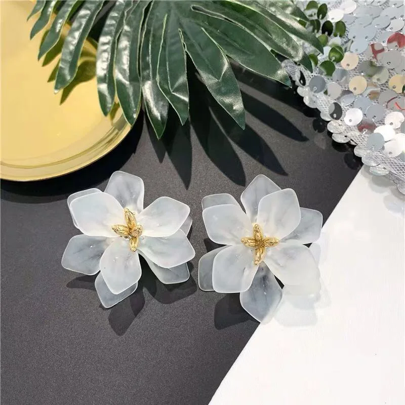 Steel Fun Jewelry Hyperbole Flower Earrings for Women Acrylic Big White Orange Green Flower Korean Fashion Holiday Earrings