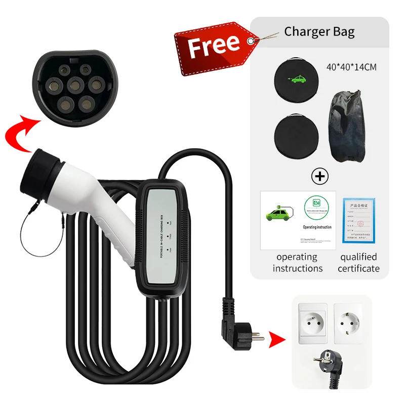 

CE certified home use 3.5KW 7KW 16A 32A 4G Type 2 plug AC EV Charger with 5meter cable free charger bag