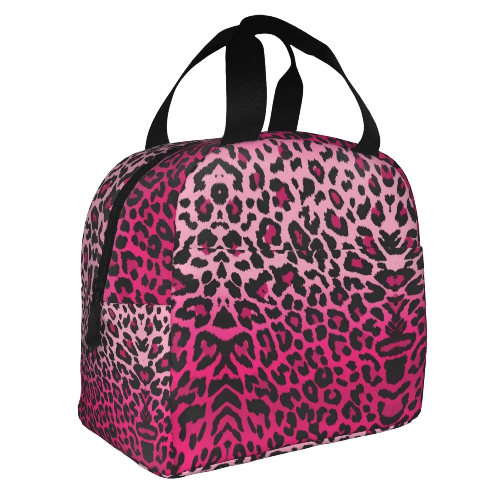 Pink Leopard Animal Print Lunch Bag for Girls Funny Lunch Box Fun Picnic Cooler Bag Portable Zipper Oxford Thermal Lunch Bags