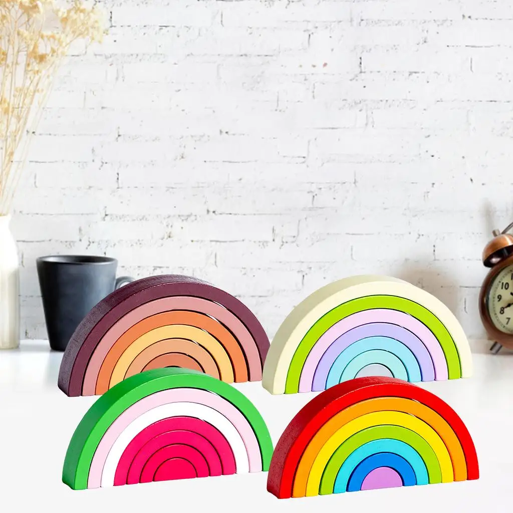 Wooden Rainbow Stacker Playset Color Stacking Toys Colorful Building Blocks for Activity Early Development Gift Baby Child