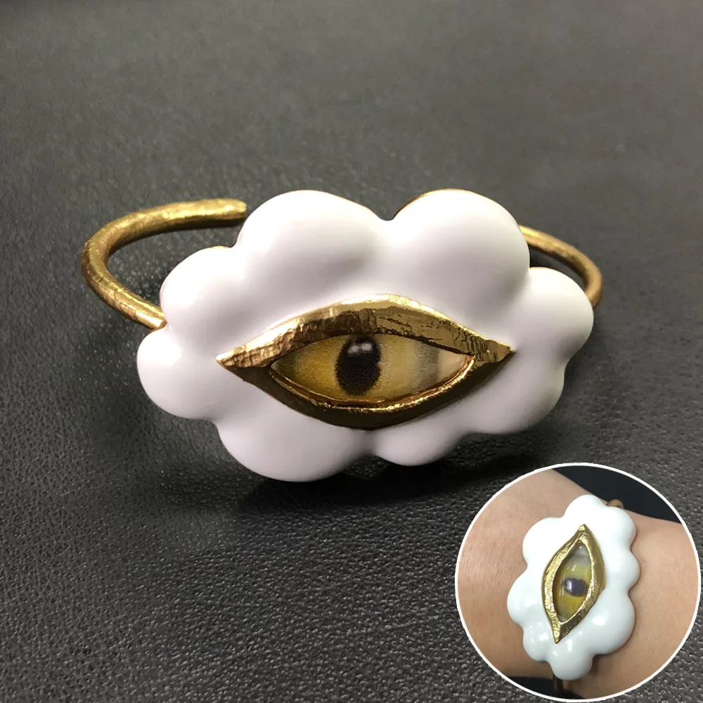 Women Vintage Cloud Demon Eye Bracelet Open-End Bangle Girl's Metal Charms Jewelry Party Costume Accessory Gift