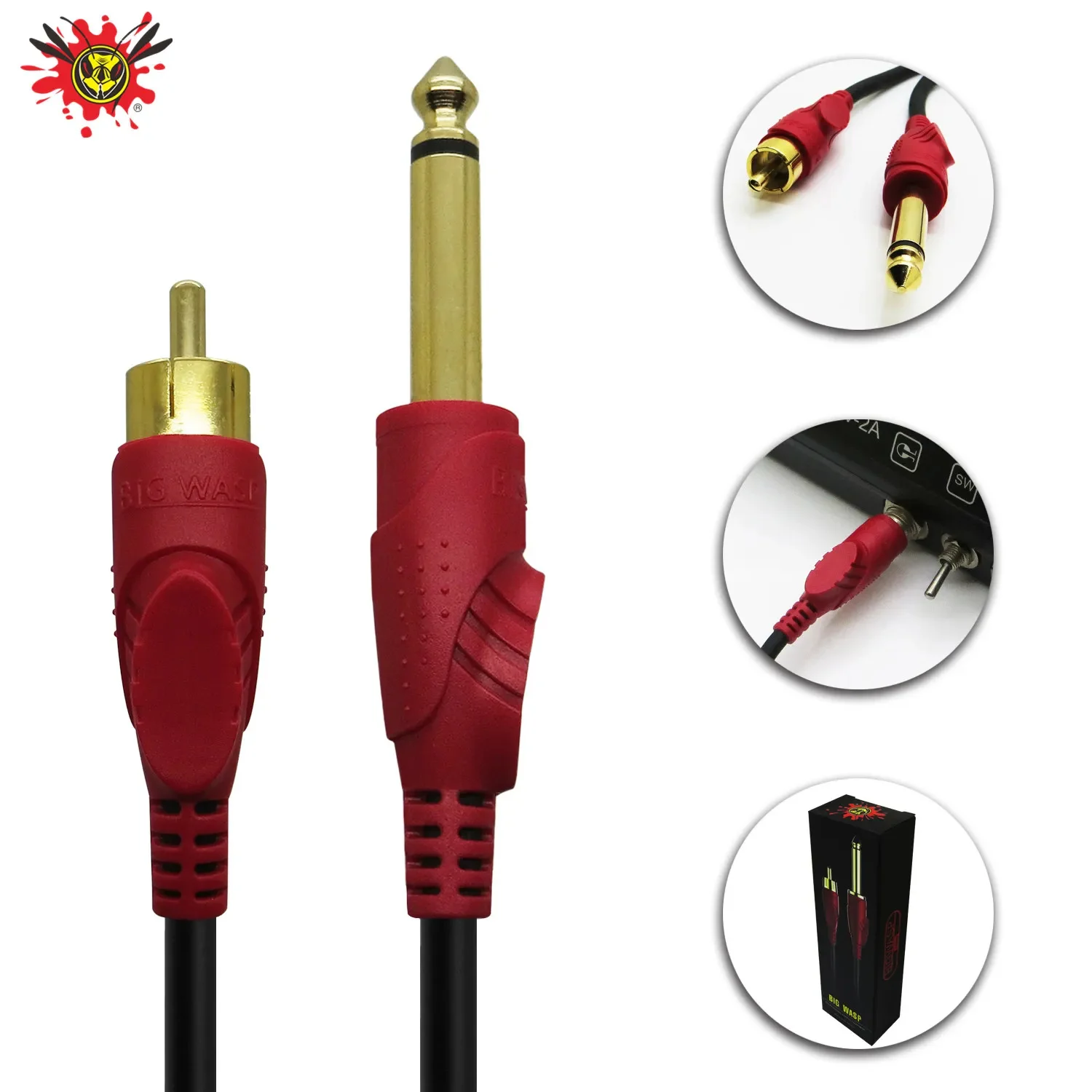 BIGWASP Tattoo RCA Connector Cords Premium 79 Inches 2M Silicone Soft Tattoo Rca Cord for Rotary Tattoo Machine