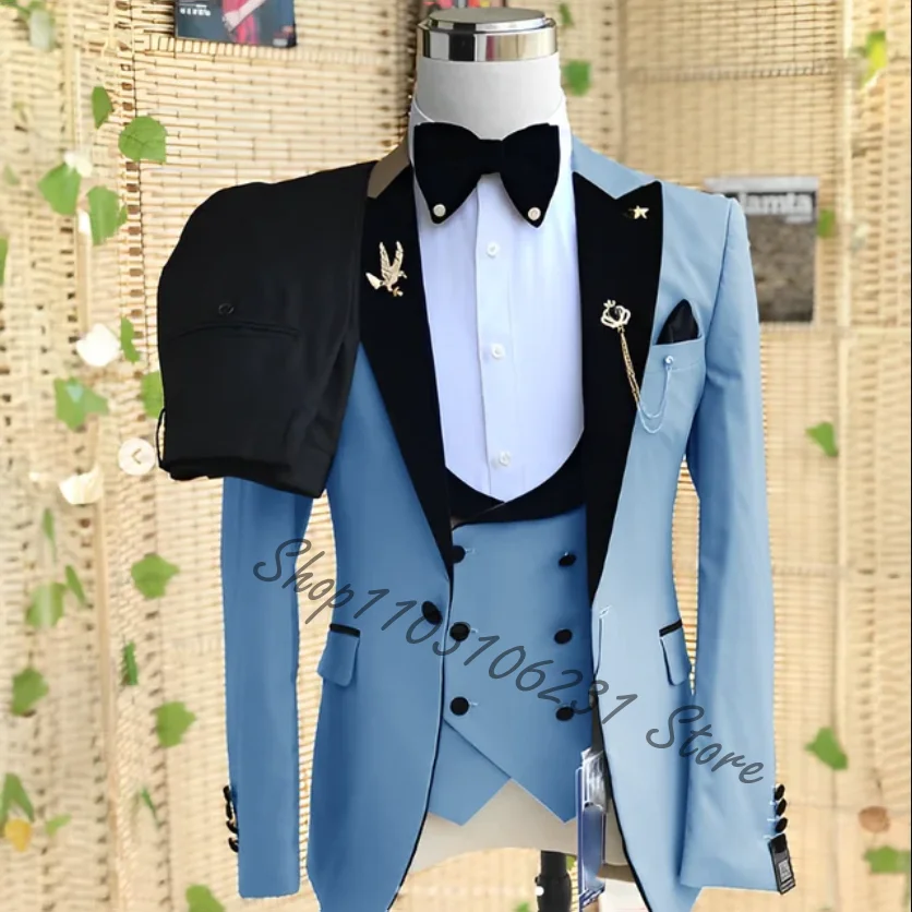 Latest Luxury 3Pcs Wedding Men Suits Slim fit Bridegroom Groomsmen Jacket Formal Peak Lapel Male Blazer Vest Pants Costume Homme