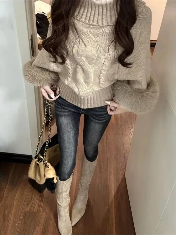 

Женские джинсы с высокой талией, на флисовой подкладке, облегающие, с эффектом утяжки живота, теплые, осенне-зимние, высокоэластичные, в корейском стиле