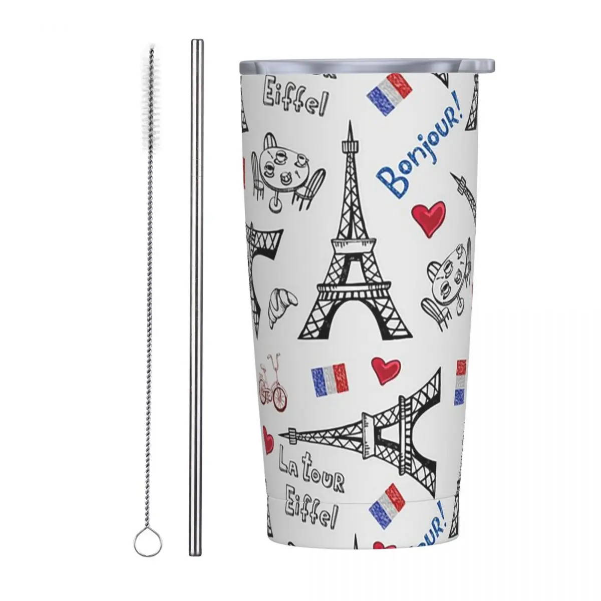 Addicted To Paris France Stainless Steel Tumbler Vacuum Insulated Mugs Thermal Cold Bottle Straw With Lid 20oz