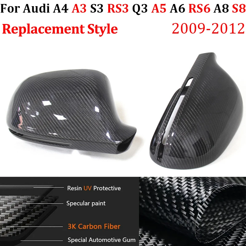 

For 2009-2012 Audi A3 S3 Q3 RS3 A4 B8 A5 A6 RS6 A8 S8 Real Carbon Fiber Car Side Mirror Covers Blind Spot Assist Accessories