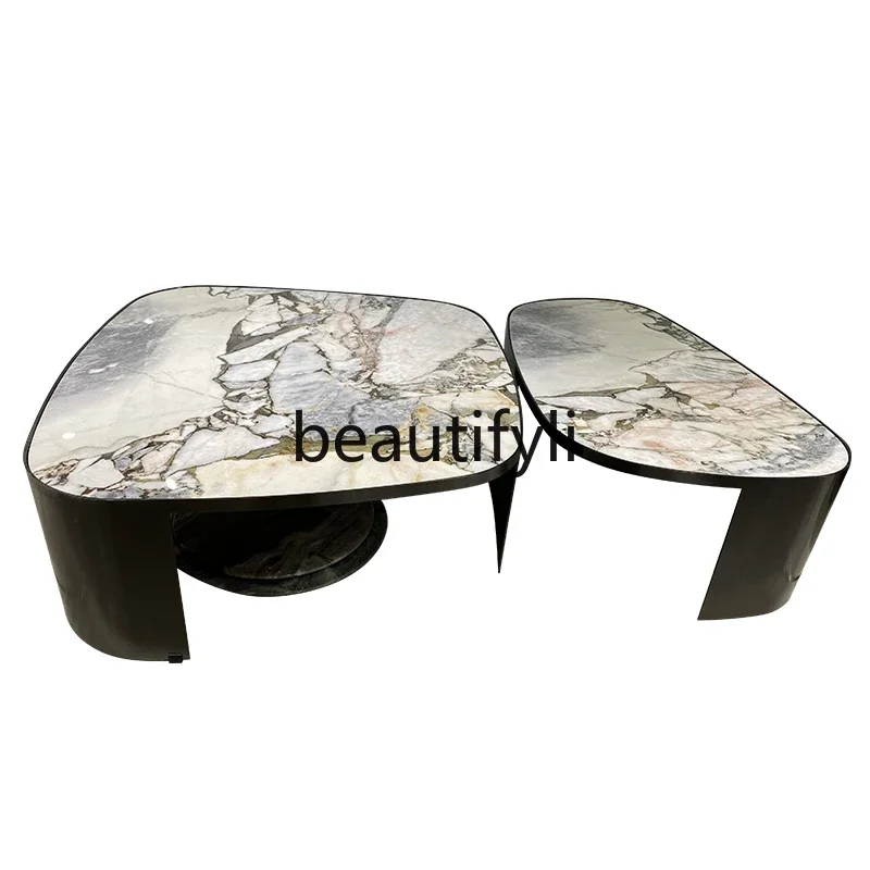 

Marble coffee table Italian minimalist natural imported luxury stone rectangular corner combination light luxury