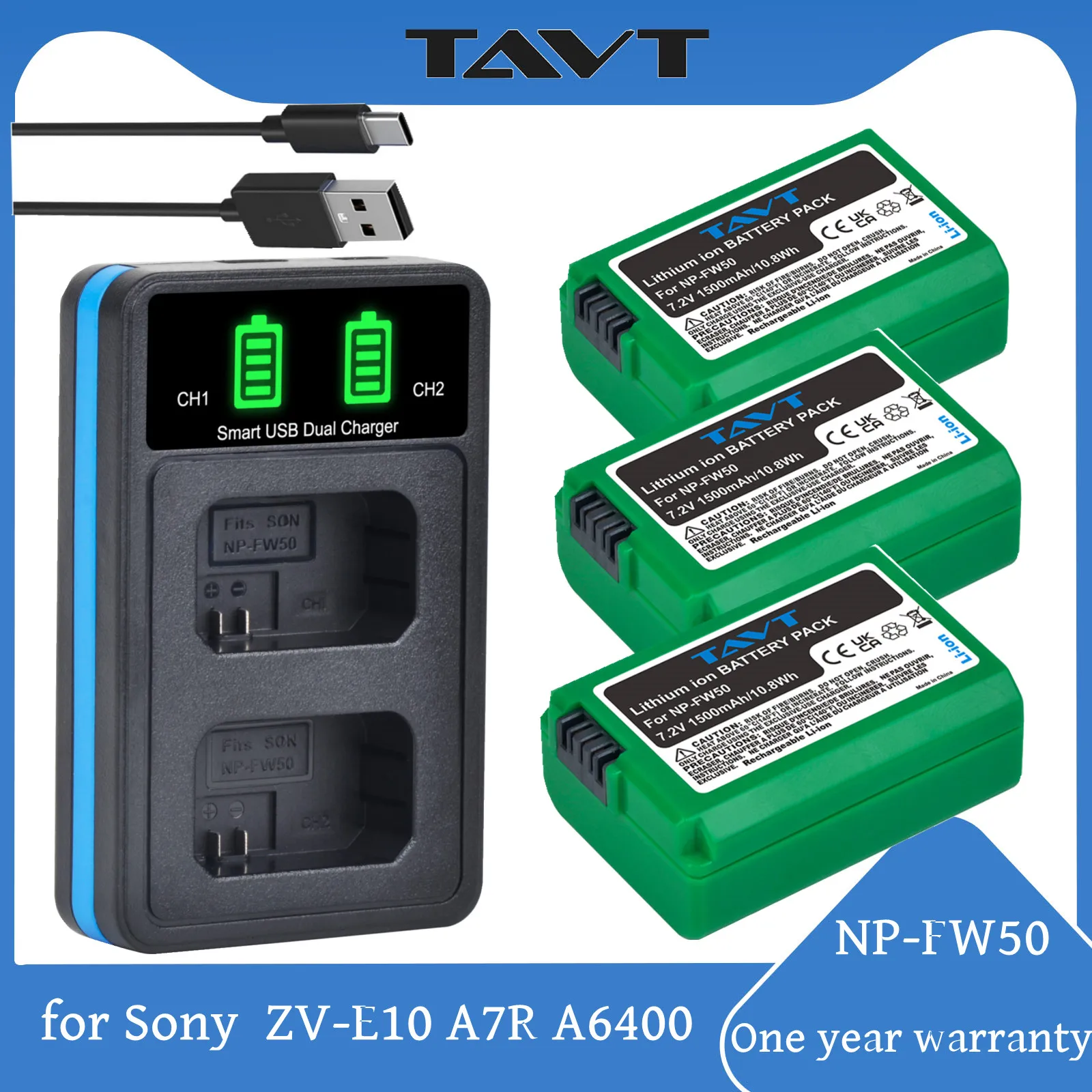 

NP-FW50 NPFW50 Battery+LED USB Dual Charger for Sony NP W50 ZV-E10 A6000 A6400 A6300 A6500 A7 A7II A7RII A7SII A7S A7S2 A7R