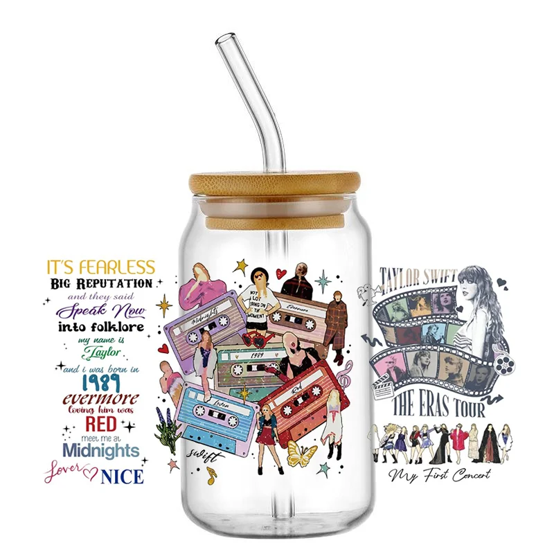 Miniso New 19pcs Superstars female singers UV DTF Sticker For Glass Cup Can Mug Wrap Transfer Decal Sticker Labels DIY Logo 