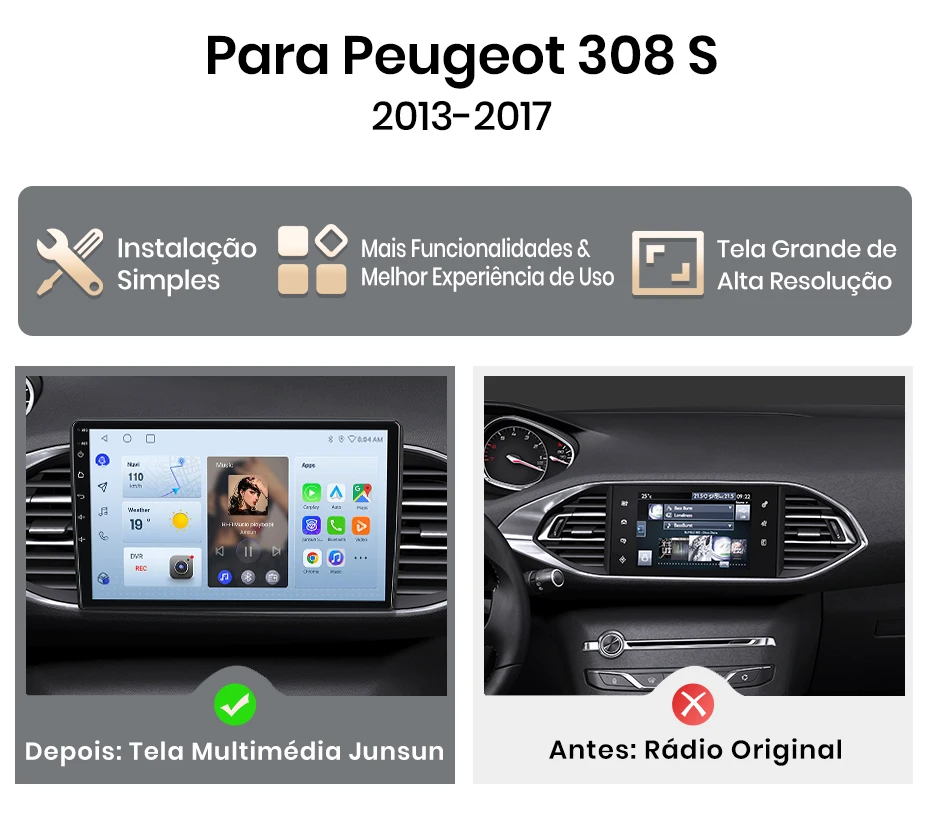 Junsun 8-Kern KI-Sprachsteuerung Radio Carplay Android Auto Autoradio für Peugeot 308 T9 308S 2013 - 2017 GPS DSP 2 Din Auto-Multimedia – Detail 3