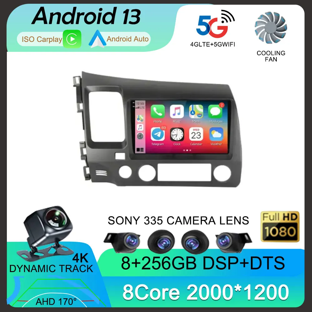 

Автомагнитола 2 Din, 9 дюймов, Android 13, для Honda Civic 8 2005-2012, мультимедийный видеоплеер, навигатор для Carplay, GPS, 2 Din, 4G, Wi-Fi, DSP