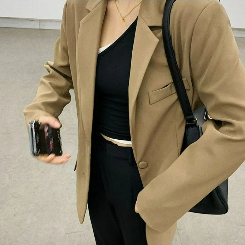 

Khaki Backsplit Loose Suit Jacket for Women New Spring and Autumn 2026 Casual Elegant and High-end Streetwear Top