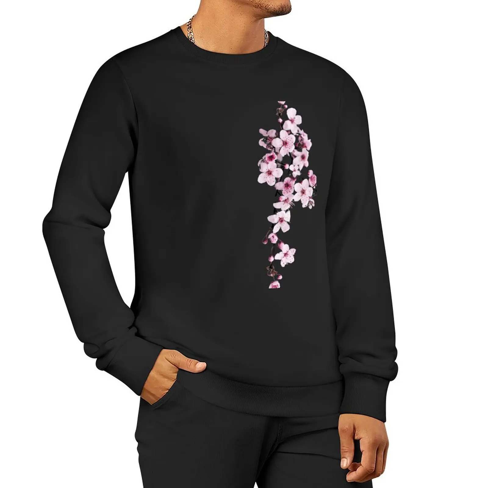 One-side Cherry Blossom Branch Sweatshirt mens designer clothes autumn clothes aesthetic clothing autumn sweatshirt