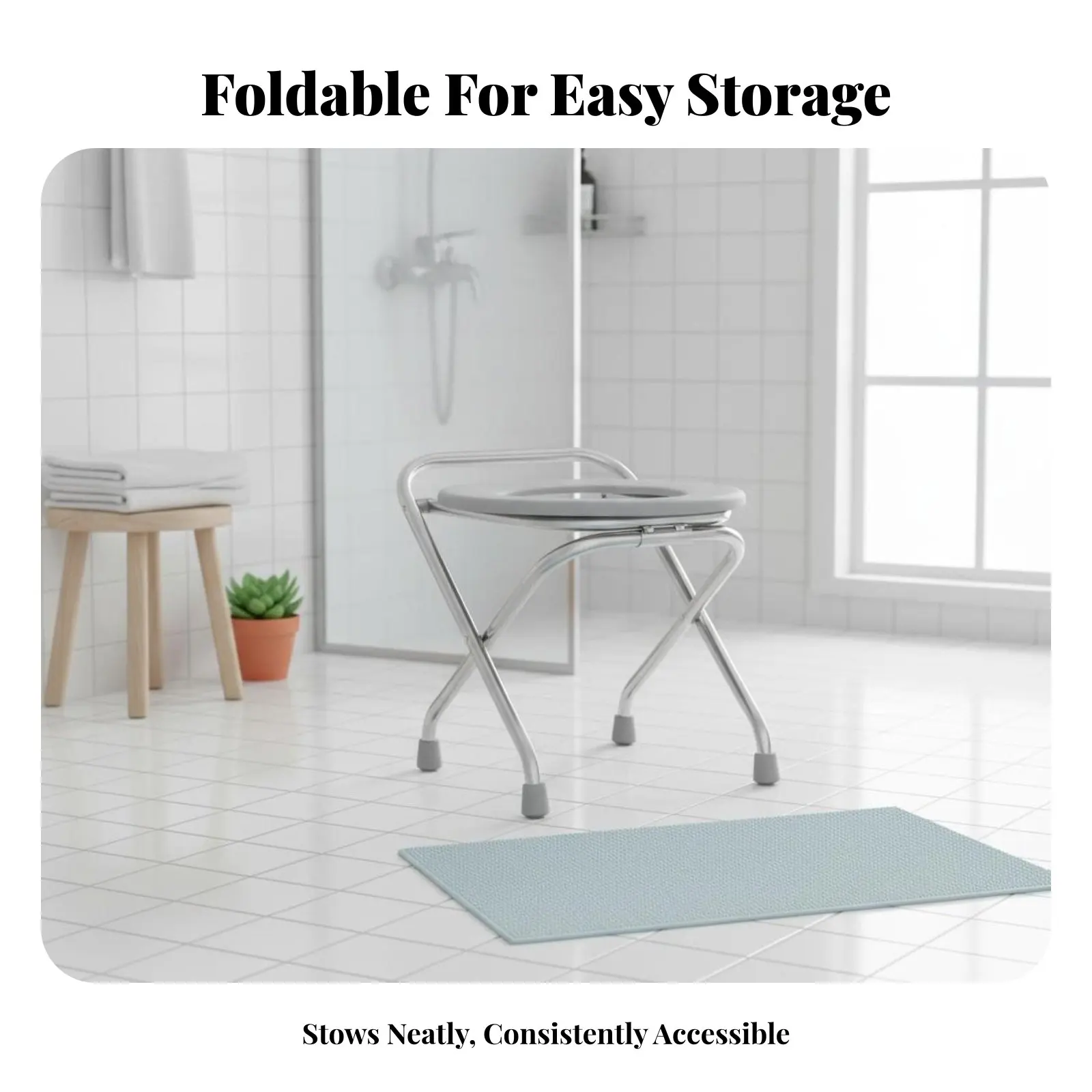

Foldable over-Toilet Commode Removable Pail with Lid Tri-Function Bedside Commode Non-Slip Feet Waterproof Seat for Seniors