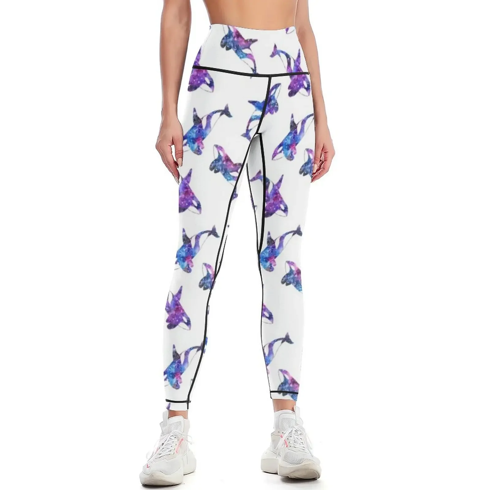 

Bright watercolor galaxy pattern with orca Leggings Women's trousers sports for push up sport set Sports female Womens Leggings