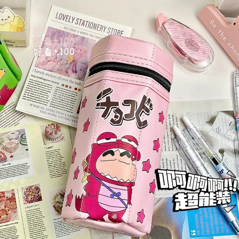 Anime Crayon Shin Chan Pencil Case Cartoon Stationery Box Hexagon Zipper Student Stationery Gift Large Capacity Storage Bag