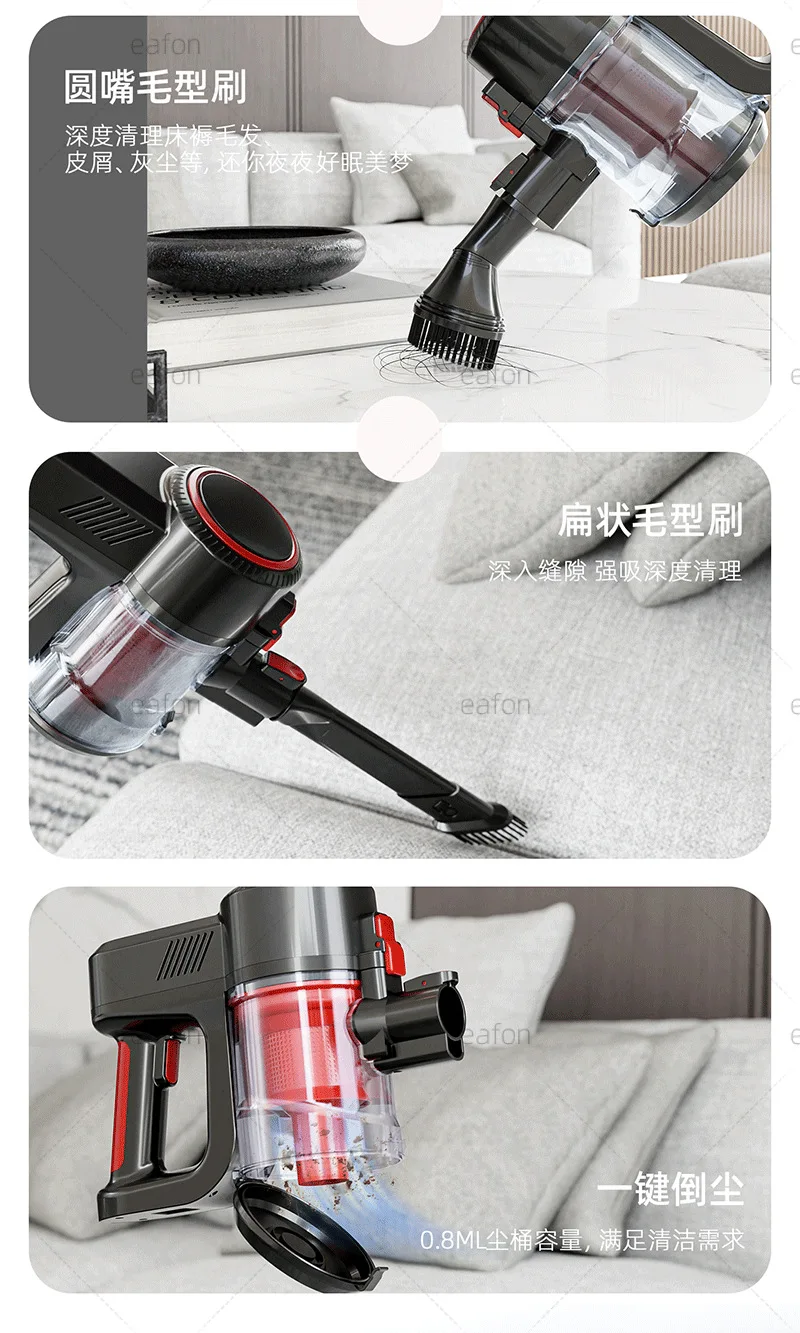 للمكنسة الكهربائية المنزلية اللاسلكية 500 وات محرك بدون فرشاة مع شاشة ديجيتال مكنسة كهربائية محمولة عالية الطاقة وعالية الشفط