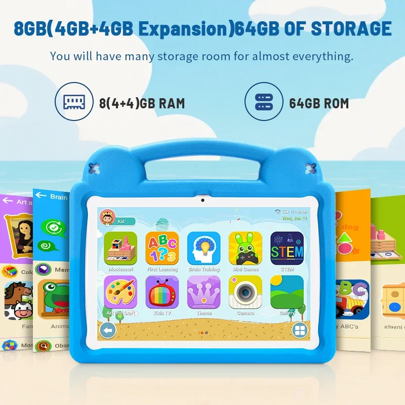 Tableta Android de 10,1 pulgadas, tableta Android 15 para niños, 8GB + 64GB, Allwinner A523 Octa-core, tableta PC para juegos con batería de 5000mAh, regalo de cumpleaños
