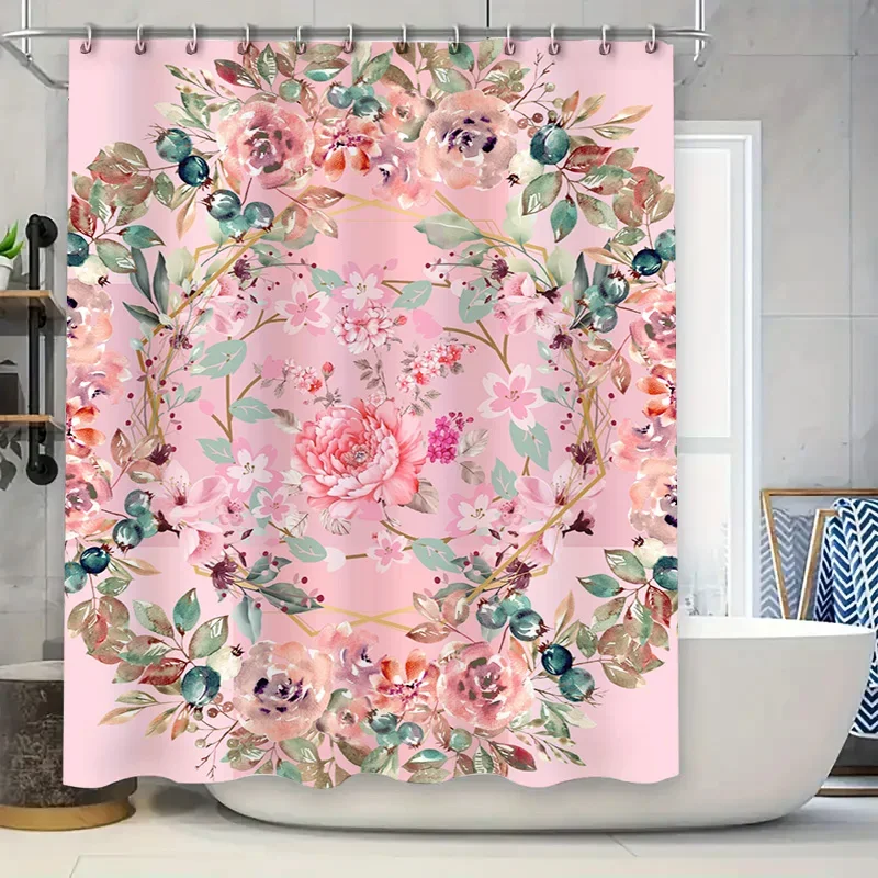 

Восхитительная розовая занавеска для душа с цветочным принтом для домашнего декора, лавандово-зеленый цветочный сад, дизайн, водонепроницаемая ткань, размер 180 см x