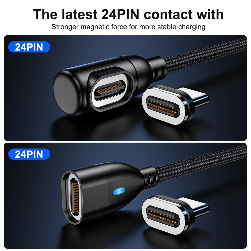 AUFU 2PCS 100W Magnetic Type C To USB C Cable PD 5A Fast Charging 90 Degree Magnet Micro Type C Cable For Macbook Laptop Samsung