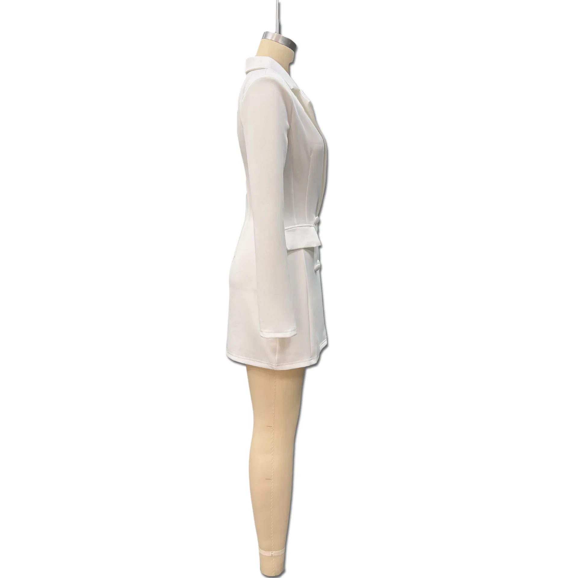 Neu eingetroffen: Elegantes Blazerkleid in Uni-Farbe mit tiefem V-Ausschnitt und tailliertem Schnitt für Damen – Detail 8