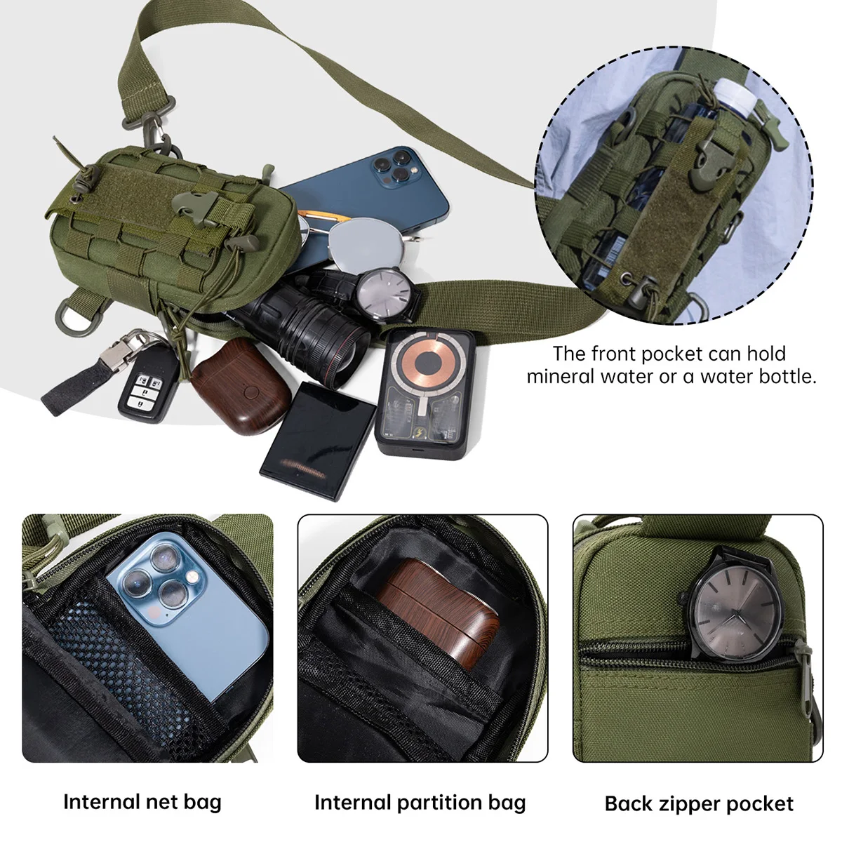 Bolsa para Garrafa de Água, Bolsa Transversal para Garrafa de Água, Capa Protetora Multifuncional para Copo, Bolsa de Peito Profissional para Camping e Atividades ao Ar Livre