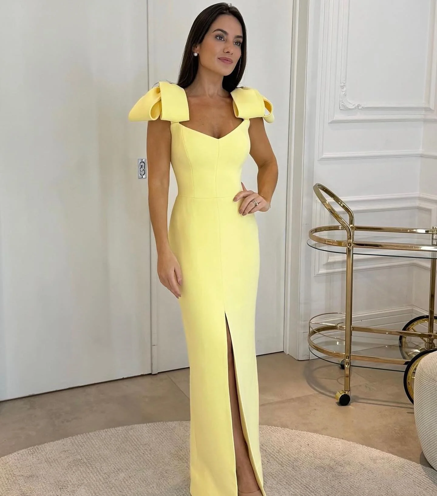 

AsaNagi Saudi Arabia Vintage Mermaid Yellow Prom Dress Women Bow Party Evening Dresses Floor Length Formal Occasion Gowns 2025