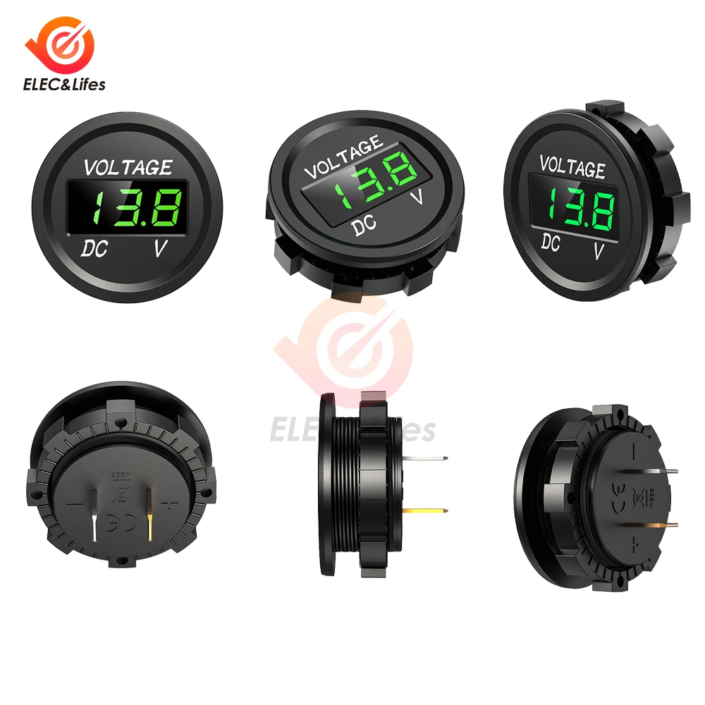 Mini Round Waterproof Waterwheel Ship Motorcycle DC 5-48V LED Panel Digital Voltmeter Tester Display Voltmeter 12V 24V 36V