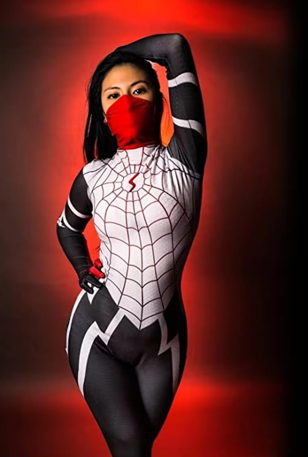 

Women Cindy Moon Silk Cosplay Costume 3D Print Adults Women Superhero Zentai Halloween Bodysuit Party Jumpsuit